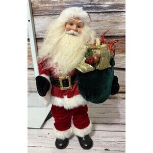 Santa Claus Standing Christmas Decoration Vintage Holding Gifts 17.5” Tall